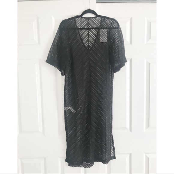 New Black Sheer Coverup Midi Length Dress S - Picture 2 of 4